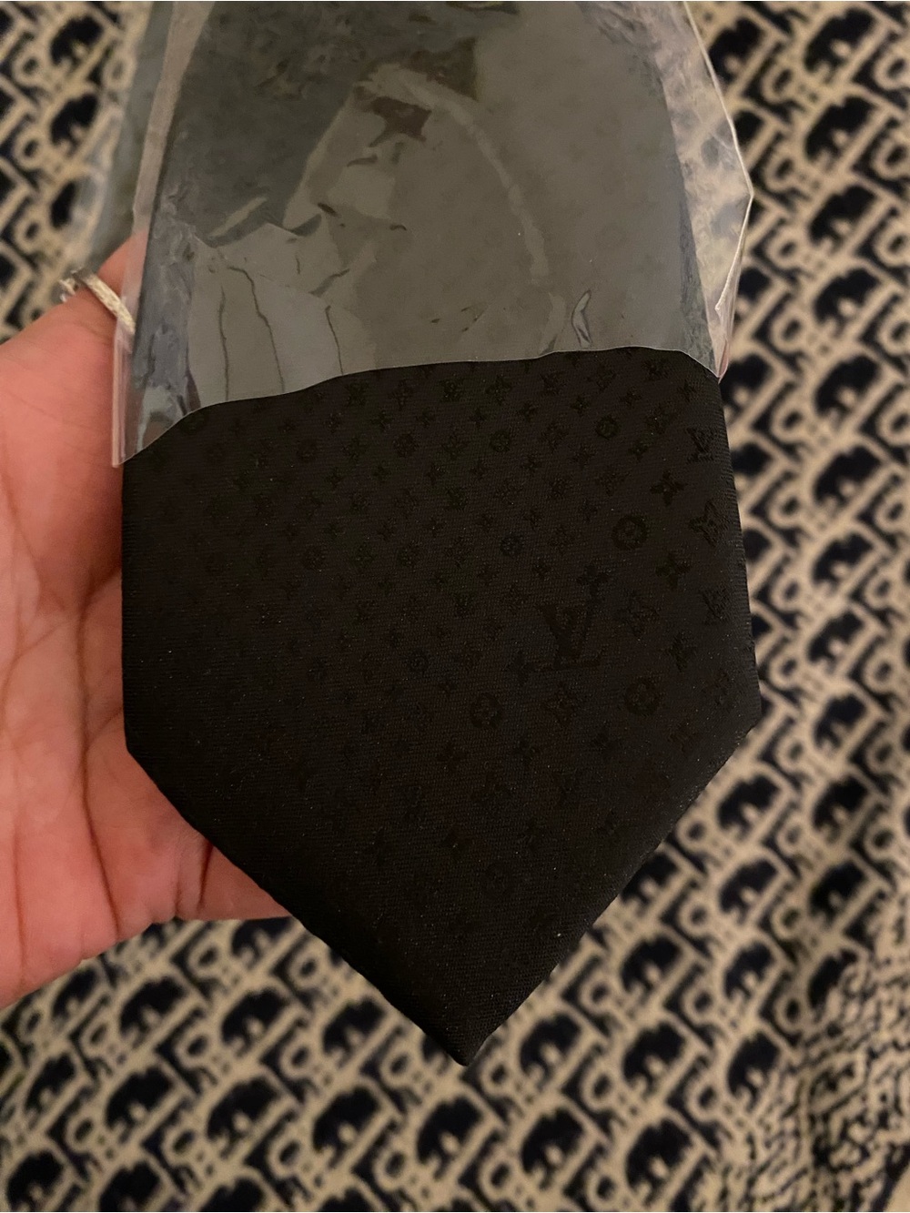Black Monogram Silk Tie — Subtle Signature Pattern - Picture 3 of 8